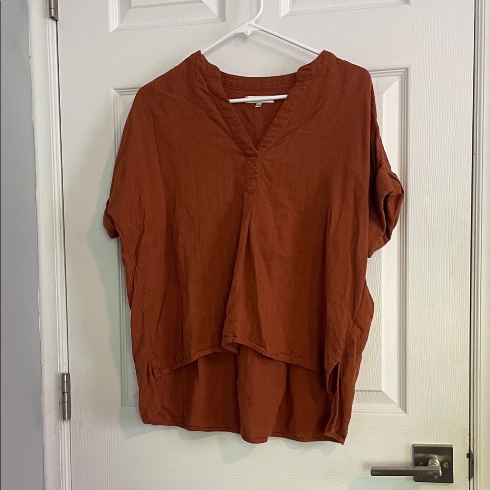 Madewell Rust V-Neck Relaxed Blouse